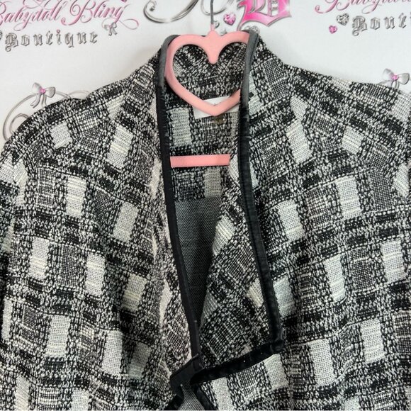 Calvin Klein blazer sweater cardigan tweed Black White Checkered sparkly - Picture 5 of 10
